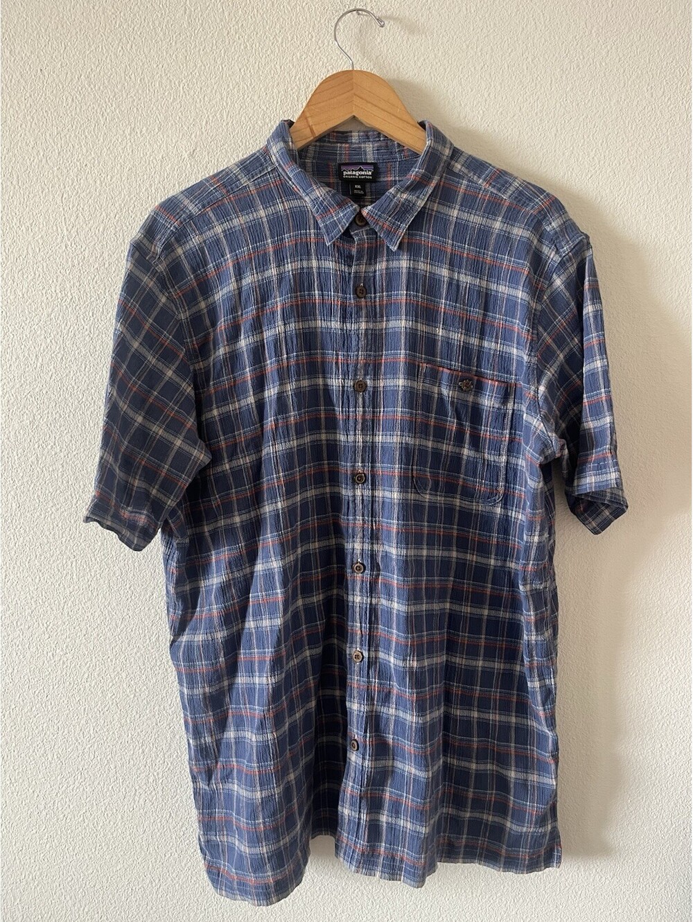 Patagonia Organic Cotton Plaid Short Sleeve Shirt Blue XXL